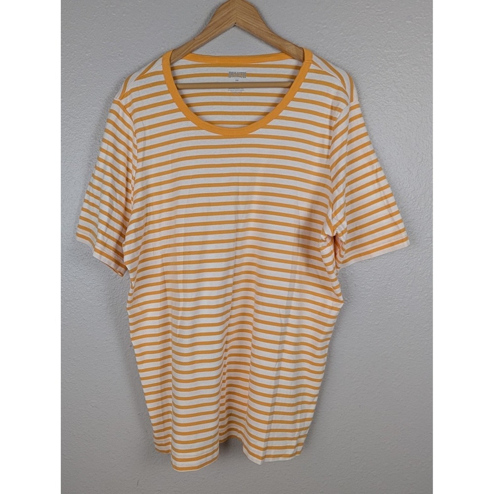 Duluth Trading Co Shirt Mens 2XL Yellow White Striped Cotton Crewneck Casual Tee